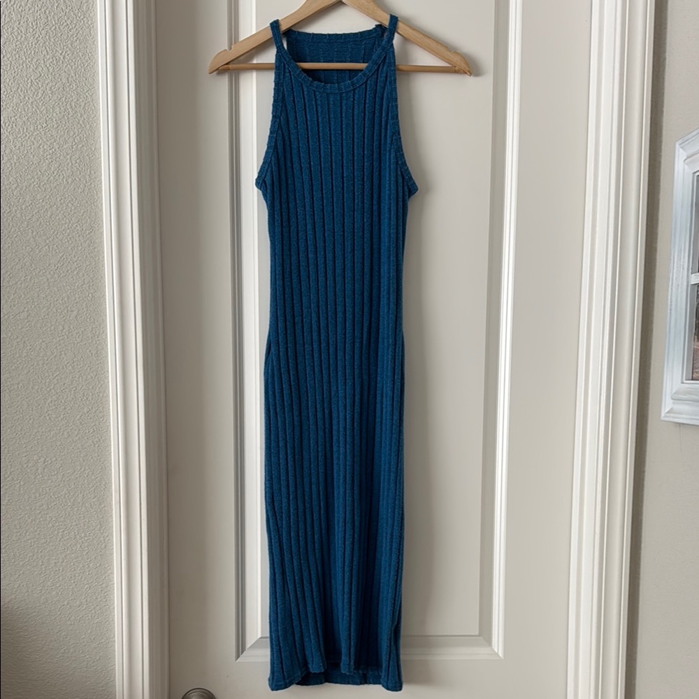 Ribbed Knit Maxi Dress - Teal Blue